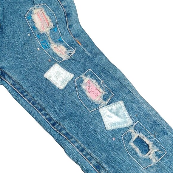 Mary Kate Ashley 12 Big Girls Vintage Y2K Patchwork Distressed Flare Jeans Denim - Picture 3 of 7